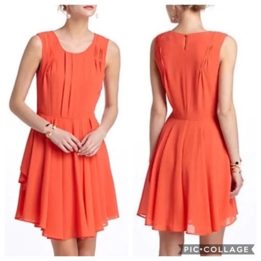 Anthropologie- Sunday in Brooklyn, Orange Pleated Mini Sundress